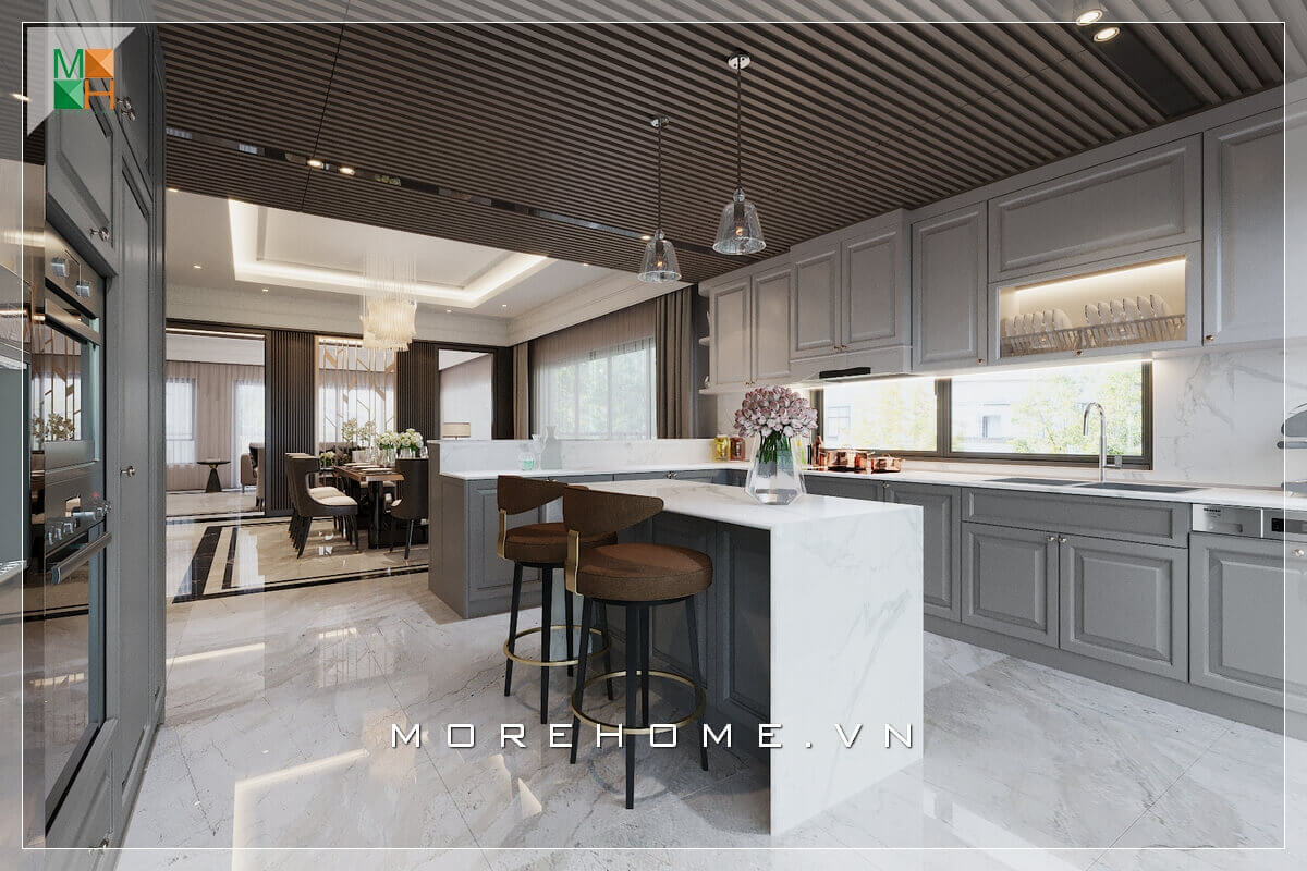 Ấn tượng với mẫu thiết kế phòng bếp sang trọng, đẳng cấp cho chung cư, nhà phố, biệt thự, mang phong cách hiện đại pha chút cổ điển truyền thống Thiết kế phòng bếp, tủ bếp đẹp