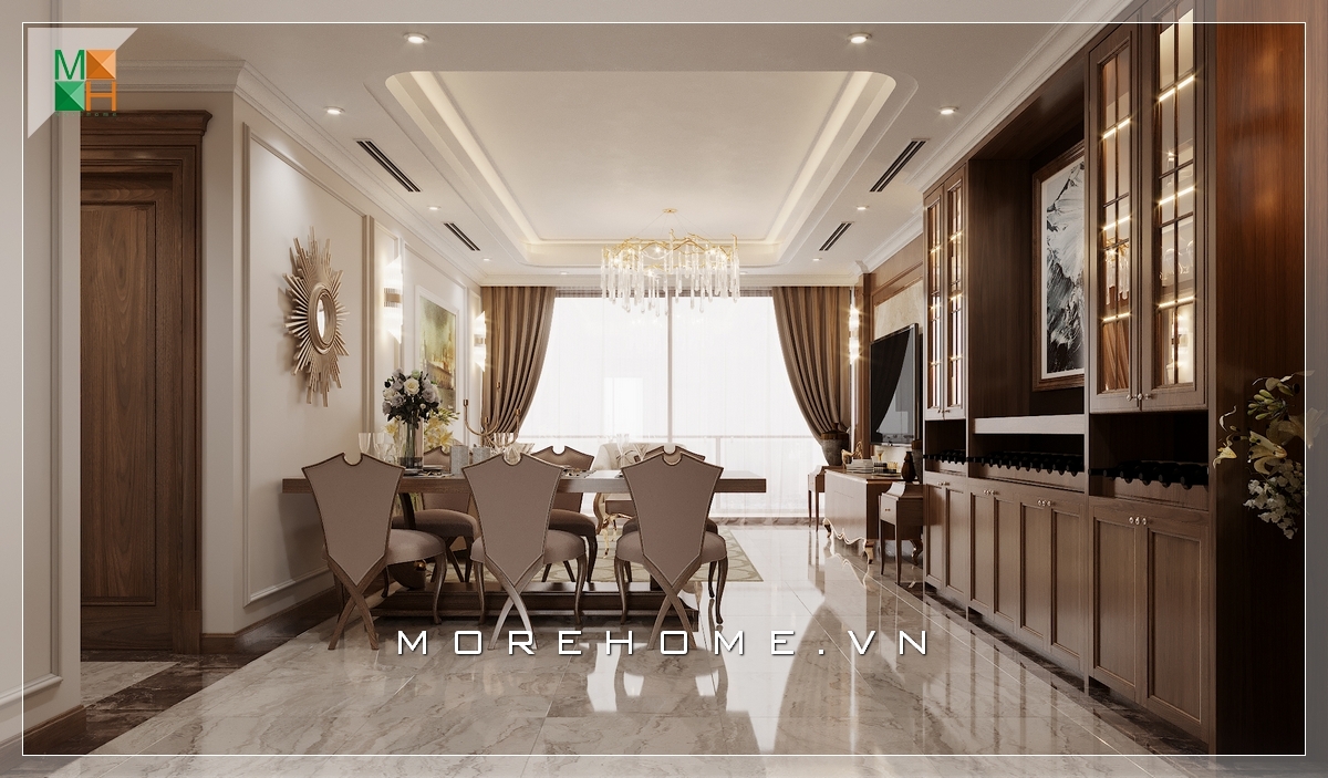 Thiết kế nội thất phòng ăn chung cư cao cấp phong cách tân cổ điển sang trọng thiết kế chung cư