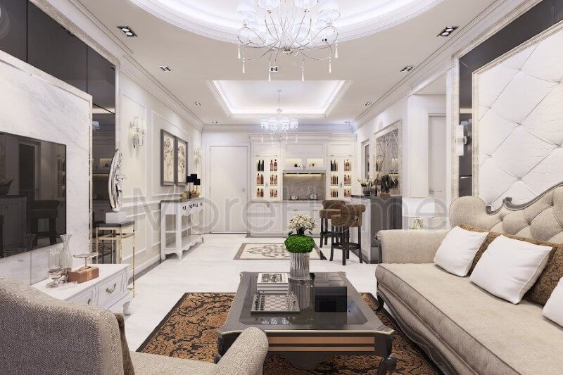 Mẫu thiết kế phòng khách chung cư cao cấp là sự kết hợp hài hòa của nét đẹp hiện đại trẻ trung khỏe khoắn cộng với sự mềm mại sang trọng của phong cách nội thất cổ điển